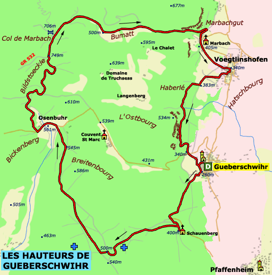 Carte du circuit de randonn�e "LES HAUTEURS DE GUEBERSCHWIHR"